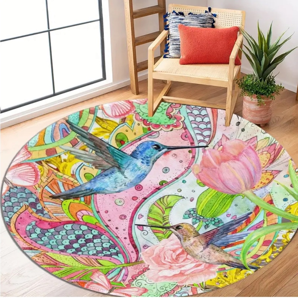 Beautiful Hummingbird 31.5” Round Rug, Small - Picture 3 of 10